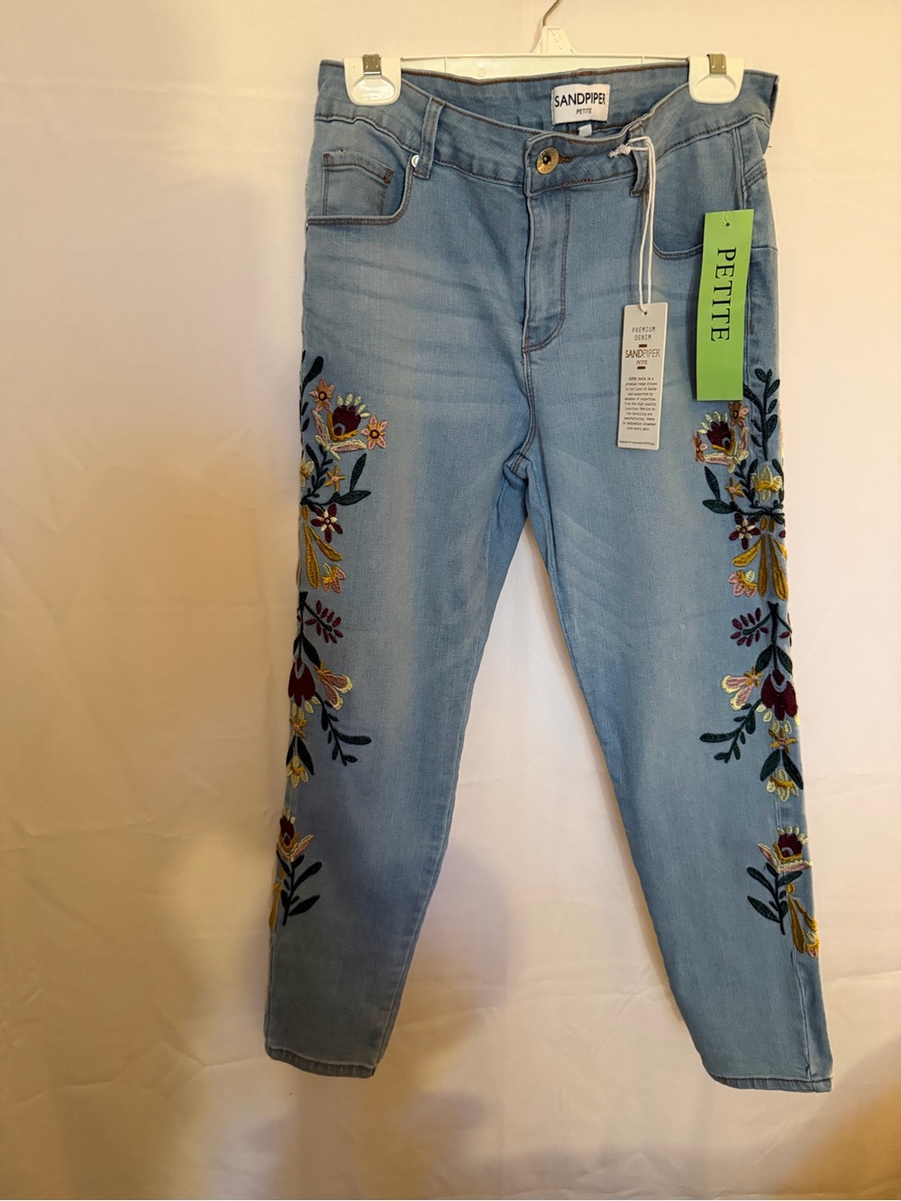 SANDPIPER Petite Light Blue Embroidered Skinny Jeans stretchy